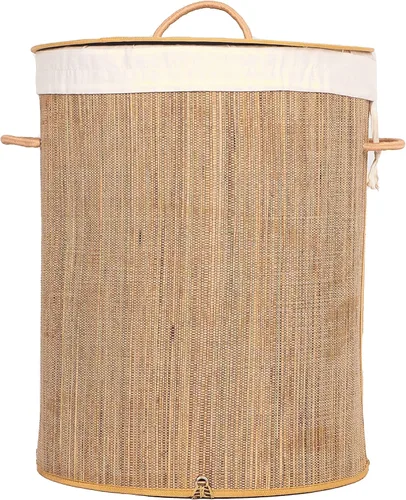 Vista 10 de Cesto rectangular de bambú plegable impermeable con tapa y asas para organizador, ropa, juguetes duraderos contenedor de lavado para fácil transporte