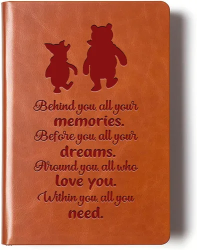 Vista 8 de JOHSBYD Pooh Bear - Cuaderno de cuero con texto en inglés "Always Remember You're Braver Than You Believe", regalo de amistad para mujeres y A6.