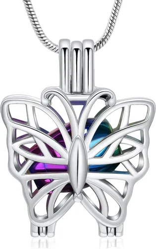 Vista 14 de Collar de urna de mariposa para cenizas, colgante de mariposa, collar de recuerdo de cremación para mujer Negro