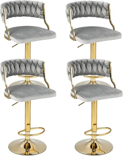 Vista 10 de Giantex Juego de 2 taburetes de bar giratorios de altura ajustable, taburetes de bar de terciopelo con respaldo abierto con elegante respaldo