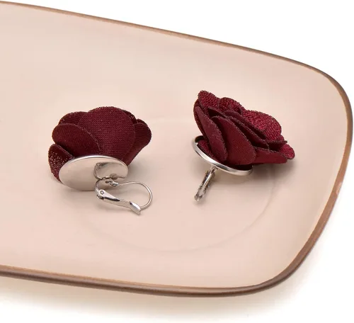 Vista 3 de Joseph Brother - Aretes de rosas grandes para mujer, con cierre de palanca, color rojo vino