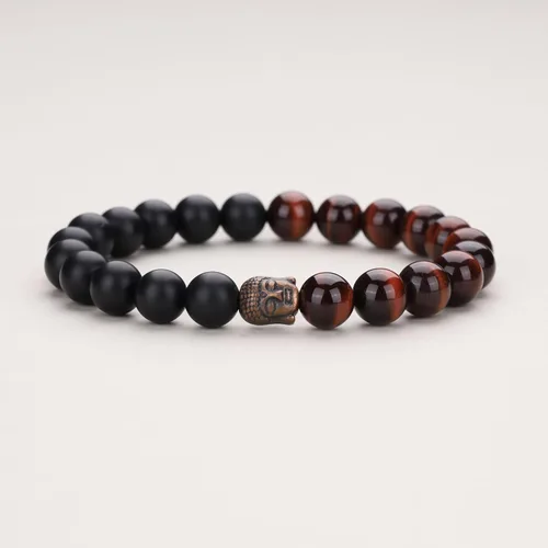 Vista 4 de COAI Pulsera de oración con cuentas de piedra de cabeza de buda