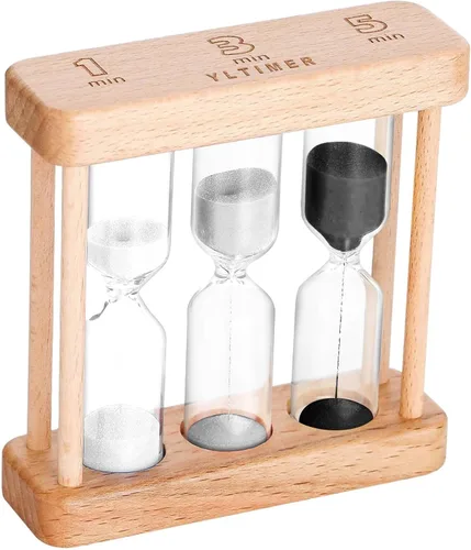 Vista 8 de Reloj de arena con temporizador de arena de té de 1-3-5 minutos, reloj de arena azul con marco de madera pequeño, reloj de arena colorida roja