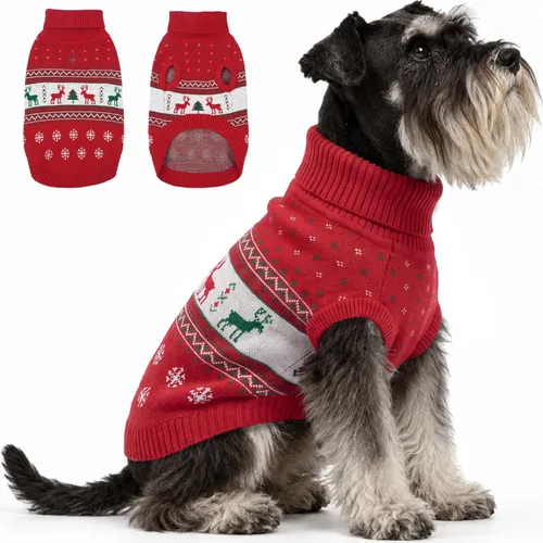 Vista 16 de PUMYPOREITY Suéter de vacaciones para perro, acogedor suéter de invierno, ajuste elástico, cuello alto, tema de Navidad para perros pequeños y Verde