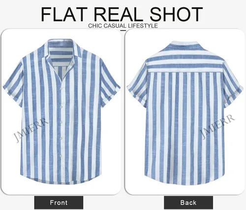 Vista 16 de JMIERR Camisas de vestir a rayas con botones y manga corta para hombre