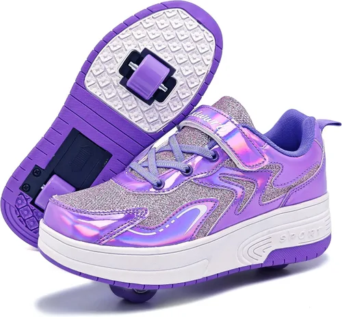 Vista 16 de Wooowyet - Zapatos con ruedas recargables para patinar para niños, unisex, con luces LED, moda