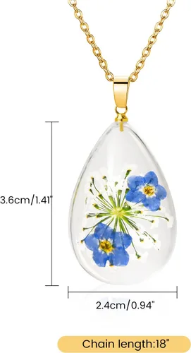 Vista 98 de Collar de flores silvestres prensadas con encaje de Forget-Me-Not y Queen Anne Collar de flores prensadas de oro Collares hechos a mano