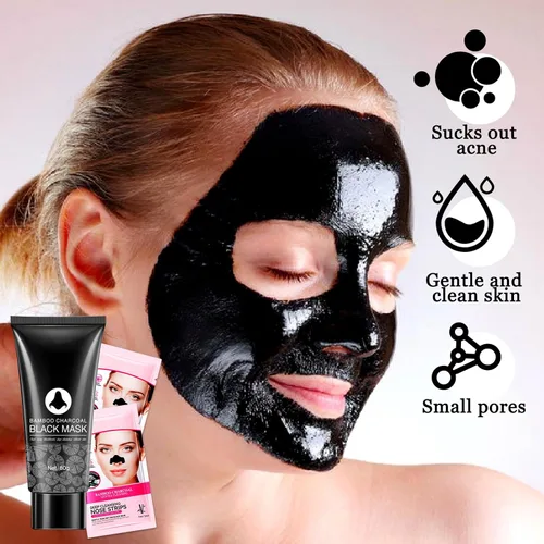 Vista 7 de Máscara removedor de puntos negros de carbón y 6 tiras de nariz para puntos negros, parches suaves para la nariz para cabezas negras, máscara facial