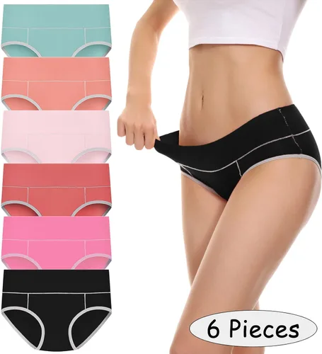 Vista 2 de HDPPNQ Ropa interior para mujer, paquete de 6 unidades, ropa interior de algodón elástico de cintura alta, suaves y transpirables
