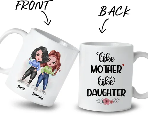 Vista 2 de Gossby Taza personalizada para madre y 1 hija, como madre como hija, regalos para madre, mejores tazas de café para madre, taza personalizada