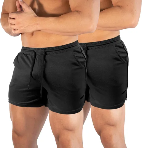 Vista 2 de TEZO Pantalones cortos de entrenamiento para hombre, 5 pulgadas, para gimnasio, atletismo, correr, entrenamiento, de secado rápido, pantalones