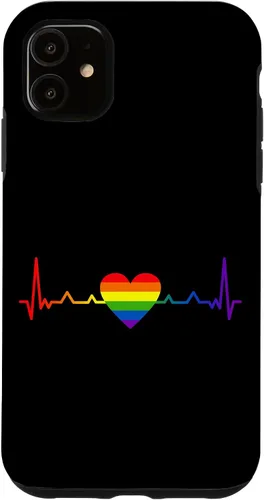 Vista 5 de iPhone 15 Rainbow Heartbeat LGBT Pride Month Gay Bi Trans Case