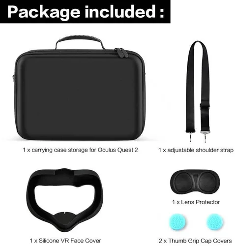 Vista 7 de Carrying Case Compatible with Oculus Quest 2 Advanced All-in-One Virtual Reality Headset Touch Controllers Elite Strap VR2 Accessories with Silicone