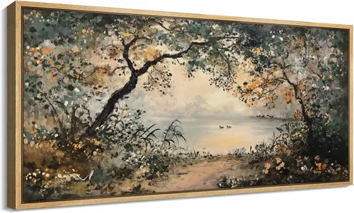 Vista 28 de SIGNFORD Lienzo enmarcado extragrande para pared, diseño de flores silvestres, paisaje, campo escénico con flores florecientes, ilustraciones