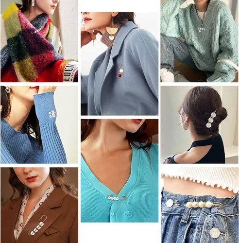 Vista 2 de Yolev - Broche de perlas de imitación de 17 piezas, broches para suéter y chal artificiales para mujeres y niñas, accesorios de decoración, broches