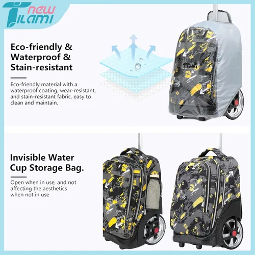 Vista 41 de NEW TILAMI Mochila con ruedas de 19 pulgadas con bolsa de almuerzo para niñas y niños, mochila para laptop con ruedas, bolsa de mano duradera