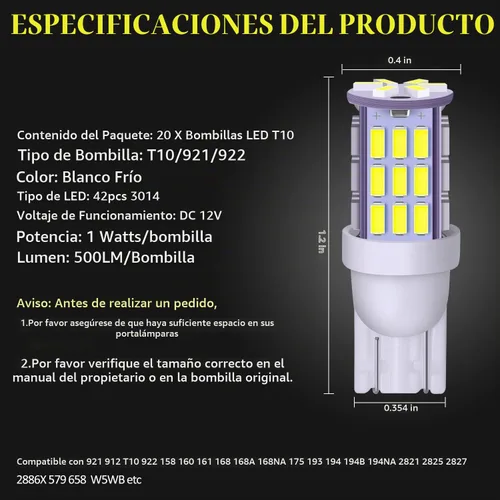 Vista 2 de Bombillas LED T10 921 194 168 para 12V RV Remolque Interior Luz Blanco frío