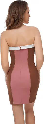 Vista 2 de Mxrag Vestido ajustado de tubo con abertura y bloque de color para mujer