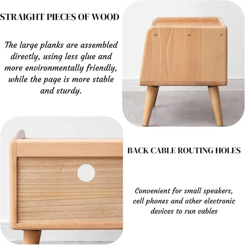 Vista 5 de Mesita de noche pequeña, mesa de noche 100% madera de roble macizo, mesita de noche moderna de mediados de siglo con almacenamiento abierto, armario