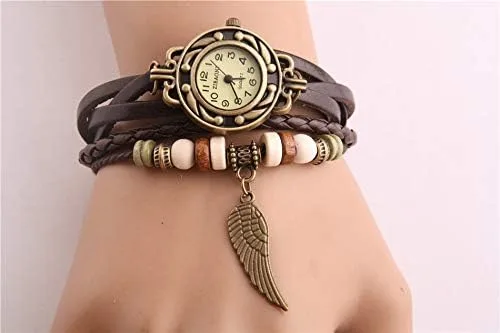 Vista 2 de Avaner Reloj de pulsera de cuero vintage hecho a mano con diseño de hoja de árbol para mujer