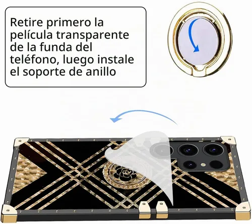 Vista 5 de Funda para S23 Ultra, Galaxy S23 Ultra para mujer, funda a prueba de golpes, TPU retro, elegante, clásica, borde de lujo, protección completa