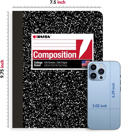 Vista 4 de KAISA Cuadernos de composición de 100 hojas, con rayas universitarias, 9.75 x 7.5 pulgadas, cuaderno clásico de composición primaria de mármol, 20