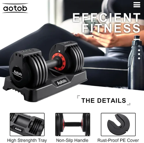 Vista 3 de AOTOB Adjustable Dumbbell Set 25/55 Lbs (Pair), Fast Weight Adjustment with Anti-Slip Turning Handle, Space-Saving for Home Gym, Strength Training