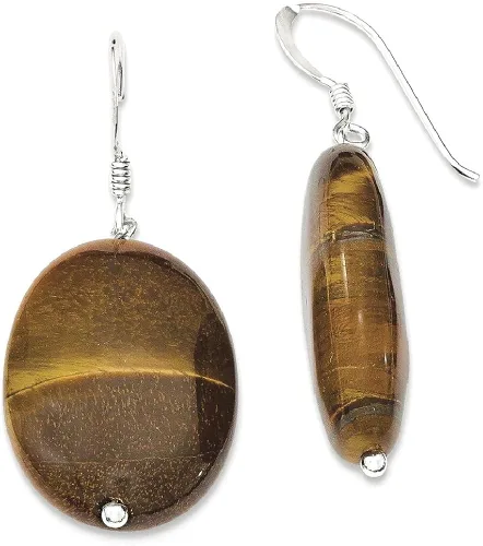 Vista 8 de Aretes colgantes ovalados de plata de ley 925 con forma de ojo de tigre, perlas de gota, piedra natural, concha, joyería fina para mujeres, regalos