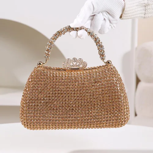 Vista 7 de Dreubea Bolso de mano hermoso para mujer, bolso de mano de moda brillante con diamantes de imitación