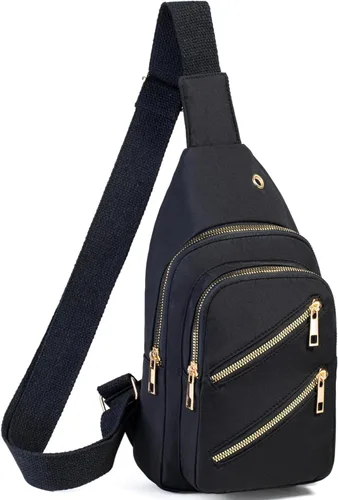Vista 25 de Banelu Pequeña mochila bandolera bandolera para mujeres y hombres, bolsa de pecho, riñonera cruzada para exteriores, senderismo, viajes, color negro