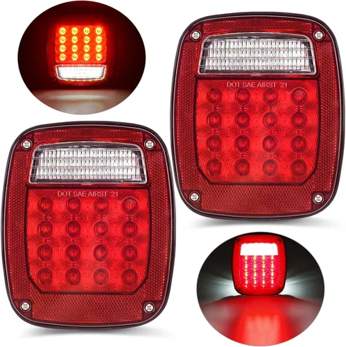 Vista 3 de LIMICAR Luces traseras para RV, luces de remolque cuadradas de 43 LED, 2 piezas de luces traseras rojas/blancas de parada, giro, respaldo, reversa