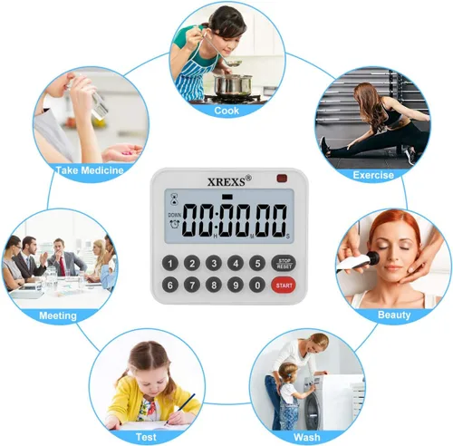 Vista 7 de XREXS Temporizador digital de cocina, cuenta regresiva magnética, alarma fuerte para cocinar y silenciar opcional, imán y soporte, temporizador
