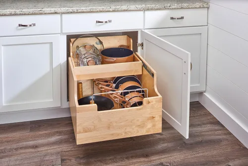 Vista 2 de Rev-A-Shelf Organizador extraíble de utensilios de cocina con base de madera con cierre suave