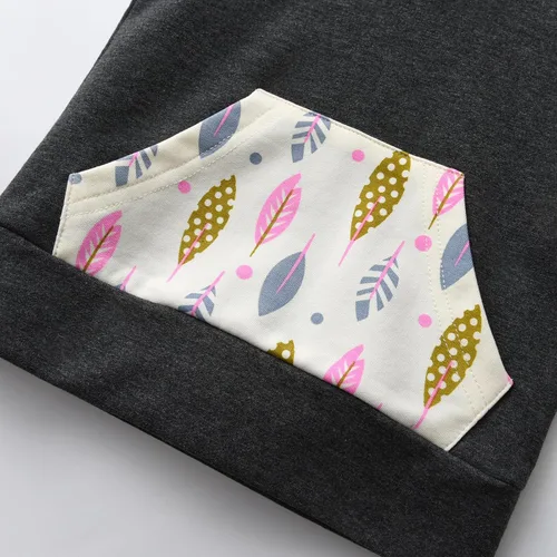 Vista 3 de Eghunooy Conjunto de sudadera con capucha floral de manga larga para bebé niña con bolsillo y diadema