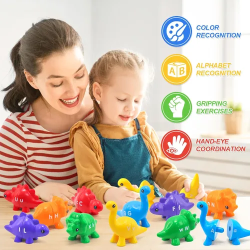 Vista 4 de 26 piezas de juguete de habilidades motoras finas con letras coincidentes, juego educativo de alfabeto para niños pequeños de 1 a 3 años, juguete