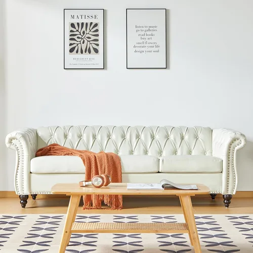 Vista 41 de Sofá Chesterfield, Sofá Moderno de Terciopelo Capitonado de 3 Plazas con Brazos Enrollados y Tachuelas para Sala de Estar, Dormitorio, Oficina, Azul