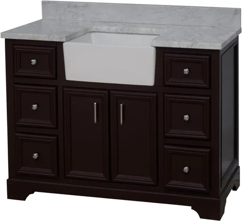 Vista 5 de Kitchen Bath Collection Zelda - Mueble de granja de 48 pulgadas (carrara/chocolate): incluye gabinete de chocolate con encimera de mármol italiano