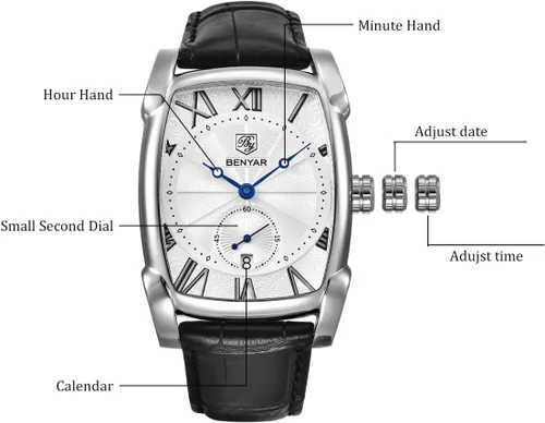 Vista 4 de BENYAR - Reloj de pulsera rectangular para hombre con correa de piel, estilo retro, casual, clásico, regalo perfecto para amigos