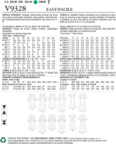 Vista 2 de Vogue V9328E5 Easy Women's Flared Sleeve Dress Sewing Patterns, Sizes 14-22, White