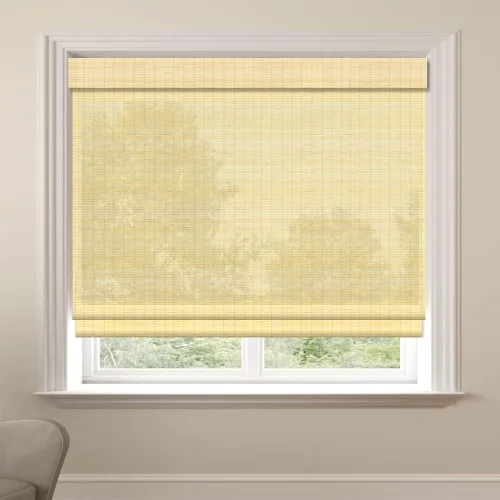 Vista 9 de Persianas romanas de madera personalizadas, persianas opacas con forro de bambú, color marrón Forro marrón-beige - Blackout