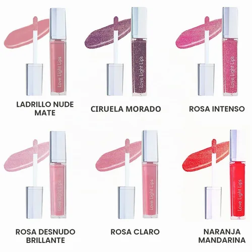 Vista 3 de Labios ligeros iluminados brillo labial con espejo, 6 magníficos colores Hidratante