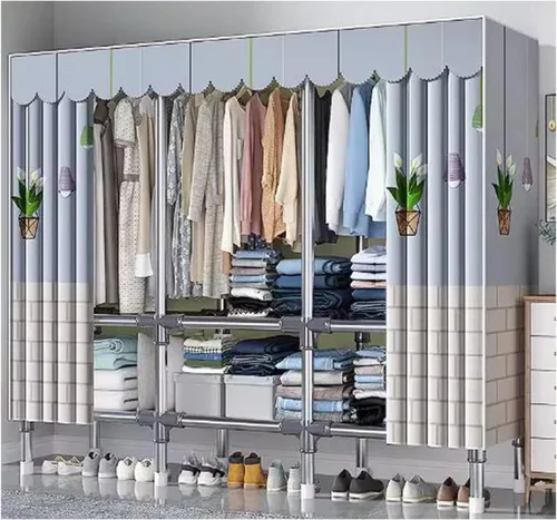 Vista 17 de large closets Assemble Wardrobe Closet Rugged Metal Frame Wardrobe Rack with Thick Cloth Cover Armoire Wardrobe Closet with Hanging Rods Space-saving