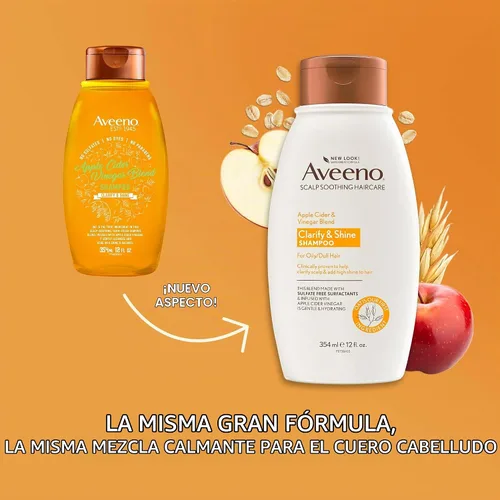 Vista 2 de Champú aclarante de vinagre de sidra de manzana Aveeno, mejora el brillo, 12 fl oz