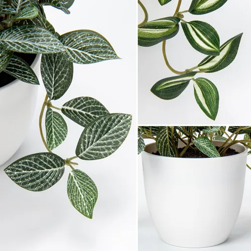 Vista 3 de Hollyone Plantas falsas, 2 paquetes de plantas artificiales de interior con maceta de plástico blanco, pequeña planta falsa en maceta para el hogar