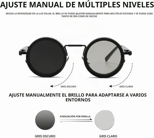 Vista 3 de willochra Gafas de sol ajustables 1-9 lentes de filtro Moonglass-Nd ajustables tinte redondeado gafas polarizadas para hombres C2
