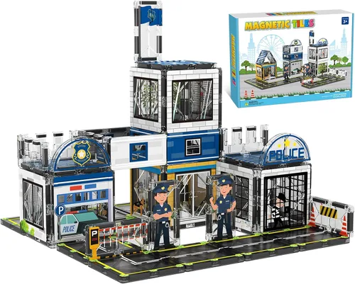 Vista 10 de AFUNX - Azulejos magnéticos, set de 54 piezas con tema de aeropuerto, bloques de construcción magnéticos y juguetes educativos STEM para niños