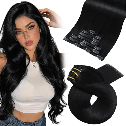 Vista 34 de Moresoo Extensiones de cabello humano con clip, balayage, color marrón oscuro a marrón dorado con clip, extensiones de cabello humano con clip, 5