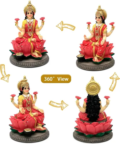 Vista 3 de alikiki Estatua de laxmi de diosa india – 8.9 pulgadas de alto, ídolo hindú Lakshmi, escultura de Diwali, regalo para decoración india de Pooja