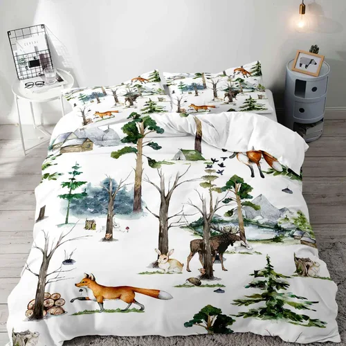 Vista 21 de LUVIVIHOME Juego de funda de edredón de 2 piezas, diseño de oso y alce, ciervo, ciervo, ropa de cama de cabaña, ropa de cama rústica de granja