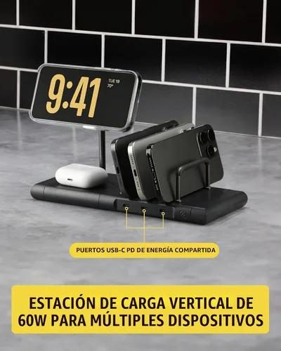 Vista 4 de Scosche BaseLynx 2.0 Estación de carga múltiple con soporte de cargador inalámbrico magnético Qi2 de 15 W, almohadilla de carga de 5 W para AirPods